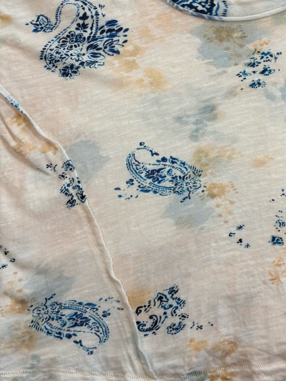 PILCRO Anthropologie Watercolor Paisley Floral Short Sleeve Top Small Cotton - Picture 6 of 7